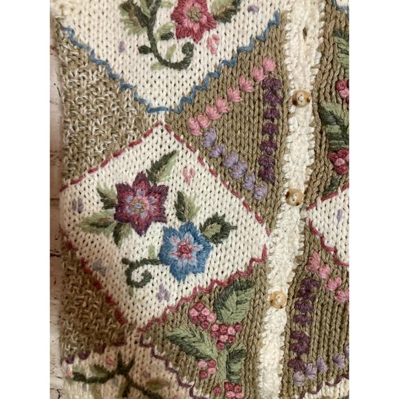 Vintage Adrian Delafield Sweater Vest Womens Medium Bobble Cream Cottage Country - Picture 4 of 12